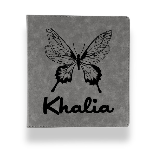 Custom Butterflies Leather Binder - 1" - Grey (Personalized)