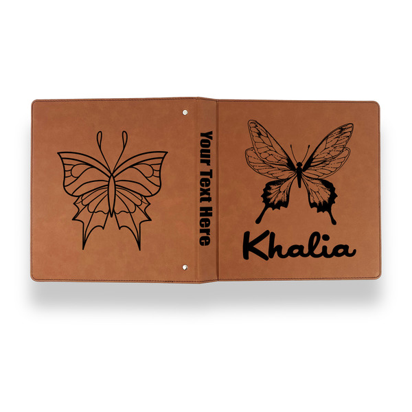 Butterflies Leather Binder - 1" - Rawhide - Back Spine Front View