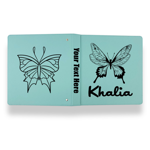 Butterflies Leather Binder - 1" - Teal - Back Spine Front View