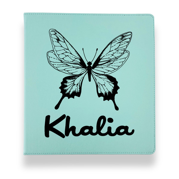 Custom Butterflies Leather Binder - 1" - Teal (Personalized)