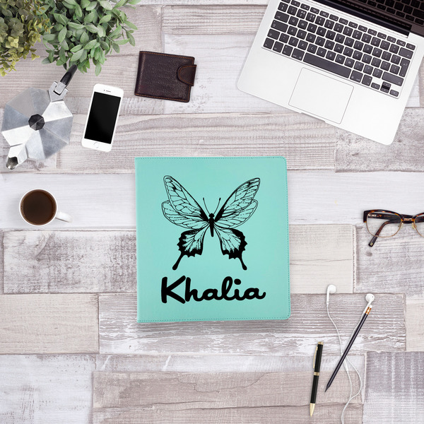 Butterflies Leather Binder - 1" - Teal - Lifestyle View