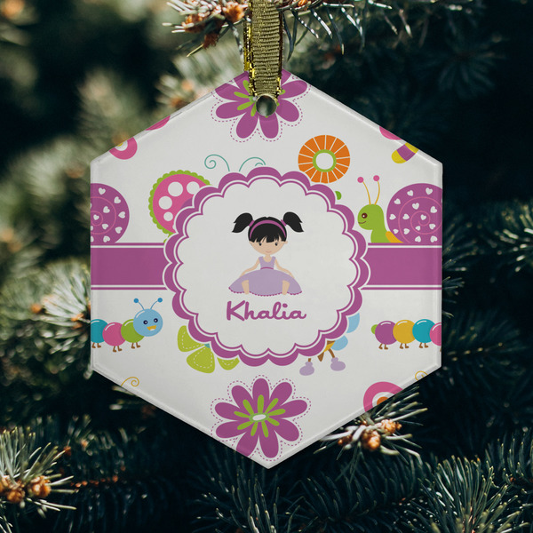 Butterflies Frosted Glass Ornament - Hexagon (Lifestyle)