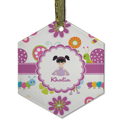 Butterflies Flat Glass Ornament - Hexagon w/ Name or Text