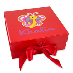 Butterflies Gift Box with Magnetic Lid - Red (Personalized)