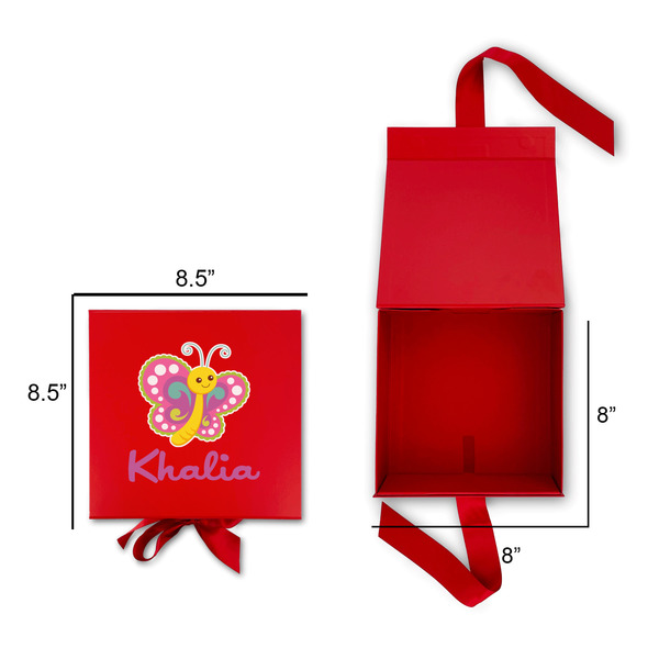 Butterflies Gift Boxes with Magnetic Lid - Red - Open & Closed
