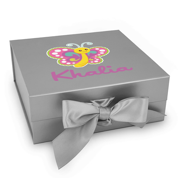 Custom Butterflies Gift Box with Magnetic Lid - Silver (Personalized)