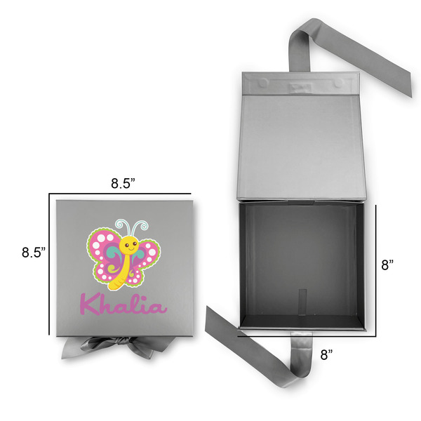 Butterflies Gift Boxes with Magnetic Lid - Silver - Open & Closed