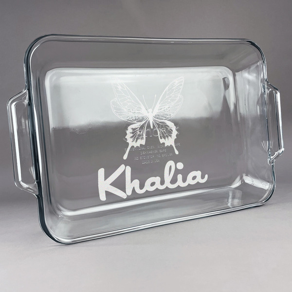 Custom Butterflies Glass Baking Dish with Truefit Lid - 13in x 9in (Personalized)