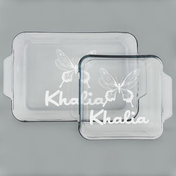 Custom Butterflies Set of Glass Baking & Cake Dish - 13in x 9in & 8in x 8in (Personalized)
