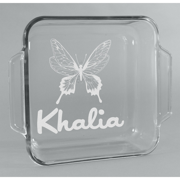 Custom Butterflies Glass Cake Dish - 8in x 8in (Personalized)
