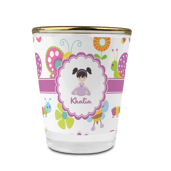 Butterflies Glass Shot Glass - With gold rim - FRONT