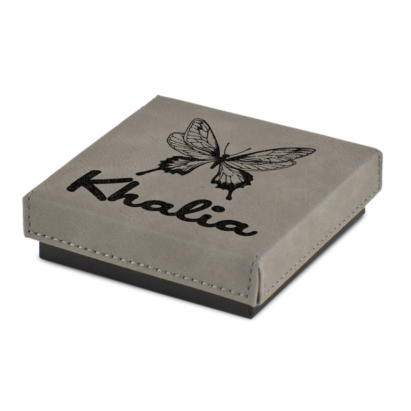 Custom Butterflies Jewelry Gift Box - Engraved Leather Lid (Personalized)