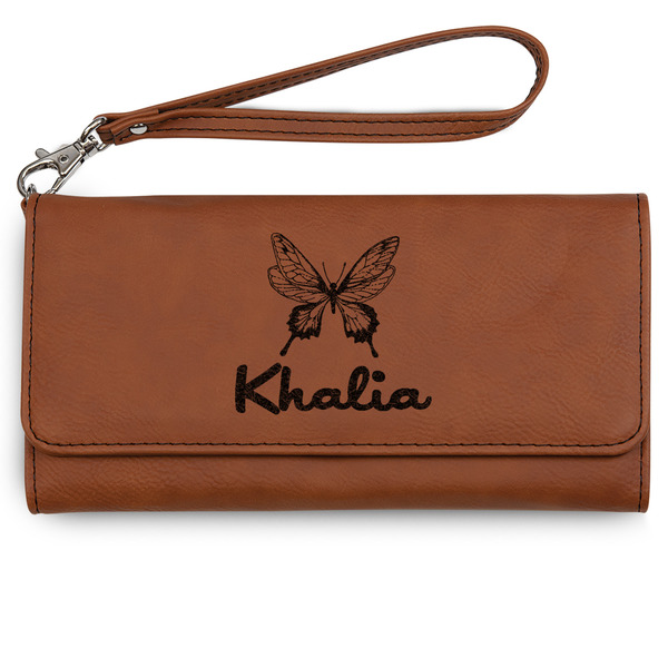 Custom Butterflies Ladies Leatherette Wallet - Laser Engraved - Rawhide (Personalized)