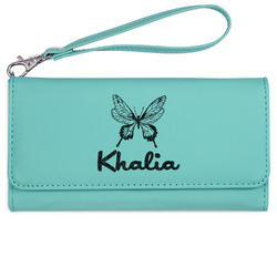 Butterflies Ladies Leatherette Wallet - Laser Engraved- Teal (Personalized)