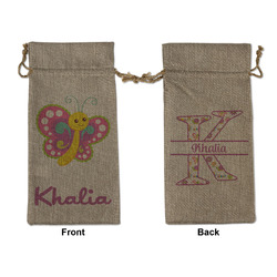 Butterflies Large Burlap Gift Bag - Front & Back (Personalized)