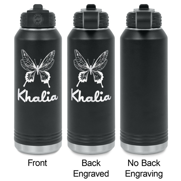 Butterflies Laser Engraved Water Bottles - 2 Styles - Front & Back View