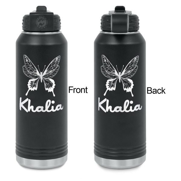 Butterflies Laser Engraved Water Bottles - Front & Back Engraving - Front & Back View