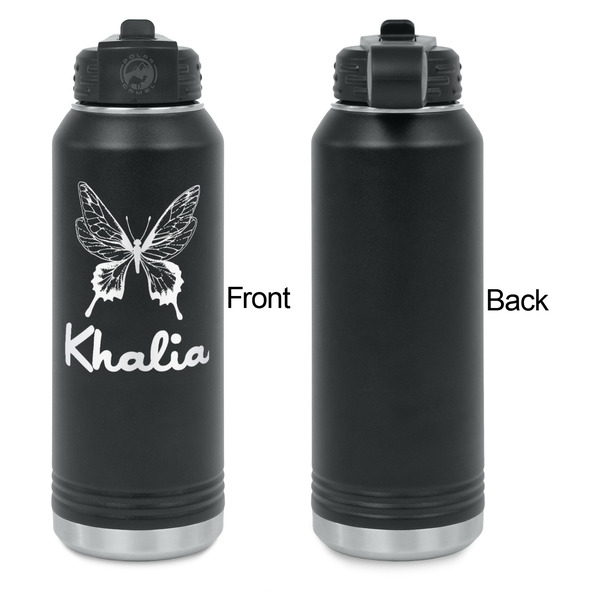 Butterflies Laser Engraved Water Bottles - Front Engraving - Front & Back View