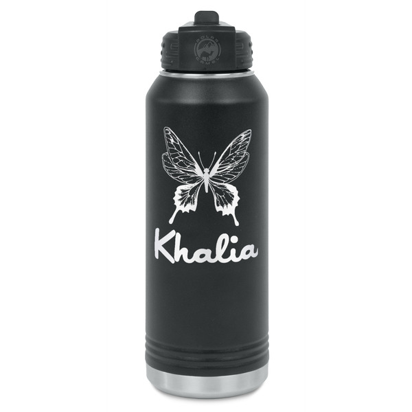 Custom Butterflies Water Bottle - Laser Engraved - Front (Personalized)