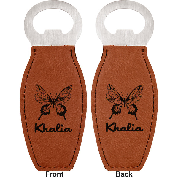 Butterflies Leather Bar Bottle Opener - Front and Back