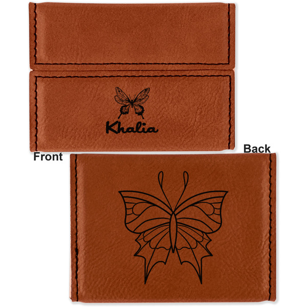 Butterflies Leather Business Card Holder - Front Back