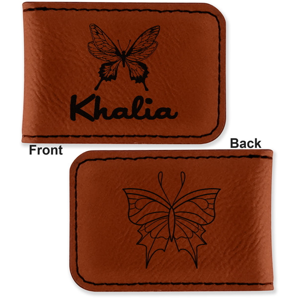 Butterflies Leatherette Magnetic Money Clip - Front and Back