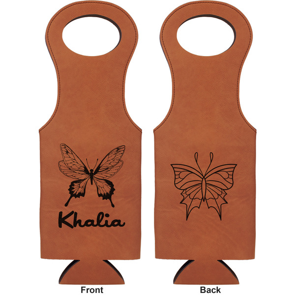 Butterflies Leatherette Wine Tote Double Sided - Front and Back