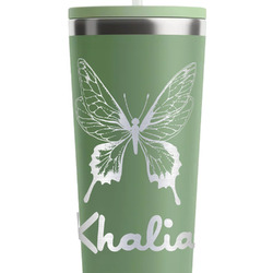Butterflies RTIC Everyday Tumbler with Straw - 28oz - Light Green - Single-Sided (Personalized)