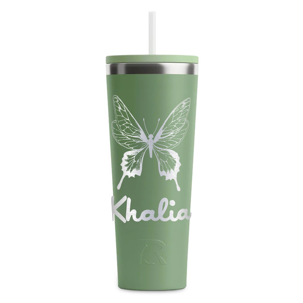 Custom Butterflies RTIC Everyday Tumbler with Straw - 28oz - Light Green - Double-Sided (Personalized)