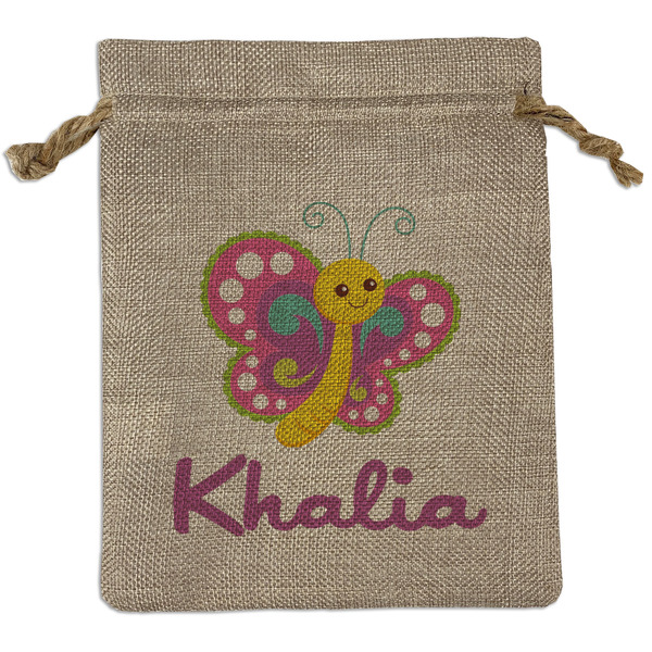 Custom Butterflies Medium Burlap Gift Bag - Front (Personalized)