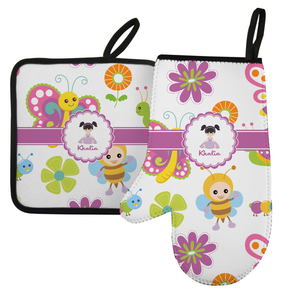 Custom Butterflies Left Oven Mitt & Pot Holder Set w/ Name or Text