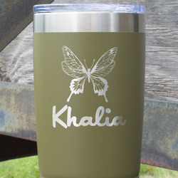 Butterflies 20 oz Stainless Steel Tumbler - Olive - Single Sided (Personalized)