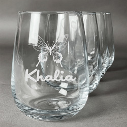Butterflies Stemless Wine Glasses (Set of 4) (Personalized)