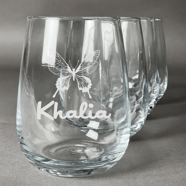 Custom Butterflies Stemless Wine Glasses (Set of 4) (Personalized)