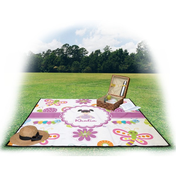 Butterflies Picnic Blanket - with Basket Hat and Book - in Use