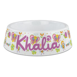 Butterflies Plastic Dog Bowl - Large (Personalized)