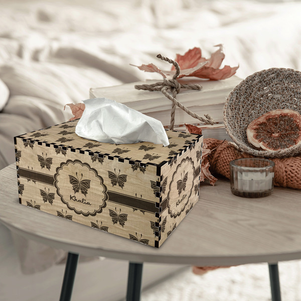 Butterflies Rectangle Tissue Box Covers - Wood - In Context