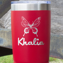 Butterflies 20 oz Stainless Steel Tumbler - Red - Double Sided (Personalized)