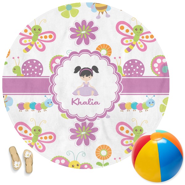Custom Butterflies Round Beach Towel (Personalized)