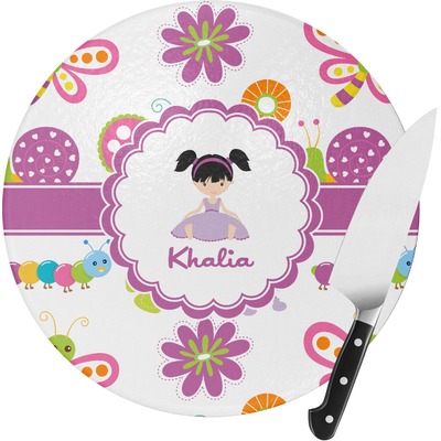 Butterflies Round Glass Cutting Board (Personalized)