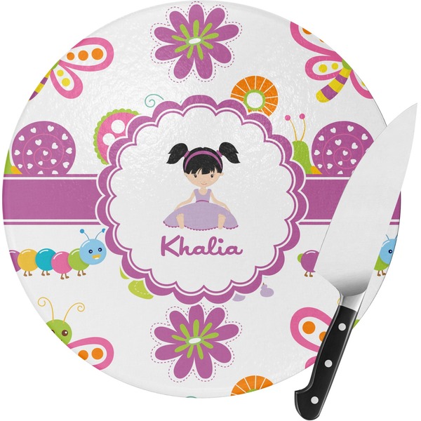 Custom Butterflies Round Glass Cutting Board - Medium (Personalized)