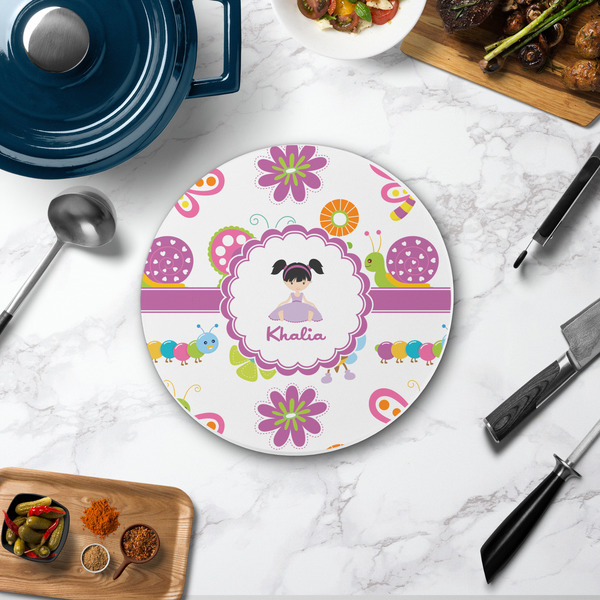 Butterflies Round Stone Trivet - In Context View
