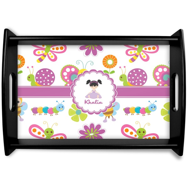 Custom Butterflies Black Wooden Tray - Small (Personalized)