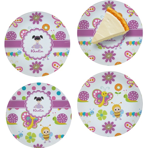 Custom Butterflies Set of 4 Glass Appetizer / Dessert Plate 8" (Personalized)