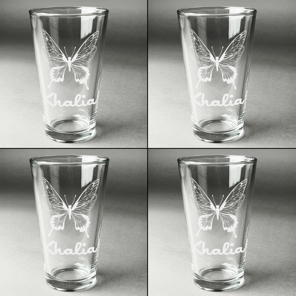 Butterflies Set of Four Engraved Beer Glasses - Individual View