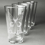Butterflies Pint Glasses - Engraved (Set of 4) (Personalized)