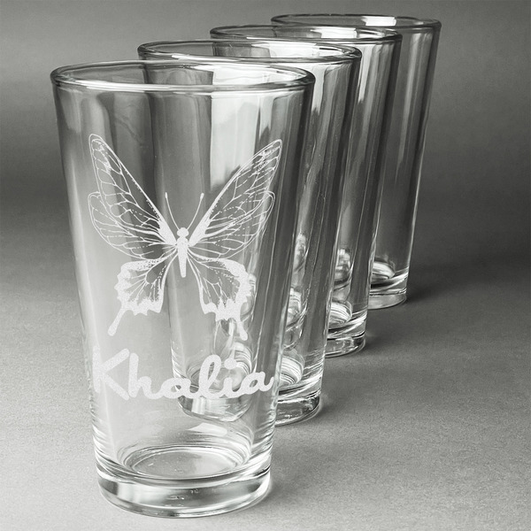 Custom Butterflies Pint Glasses - Engraved (Set of 4) (Personalized)