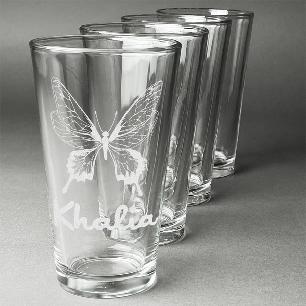 Custom Butterflies Pint Glasses - Engraved (Set of 4) (Personalized)