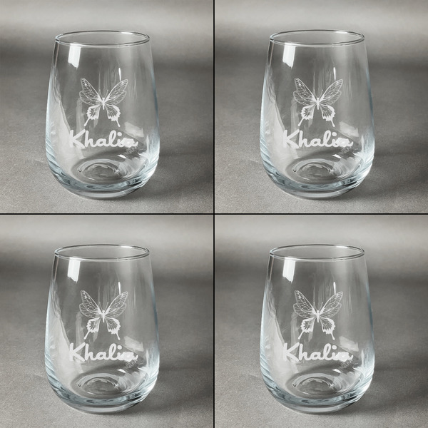 Butterflies Set of Four Personalized Stemless Wineglasses (Approval)