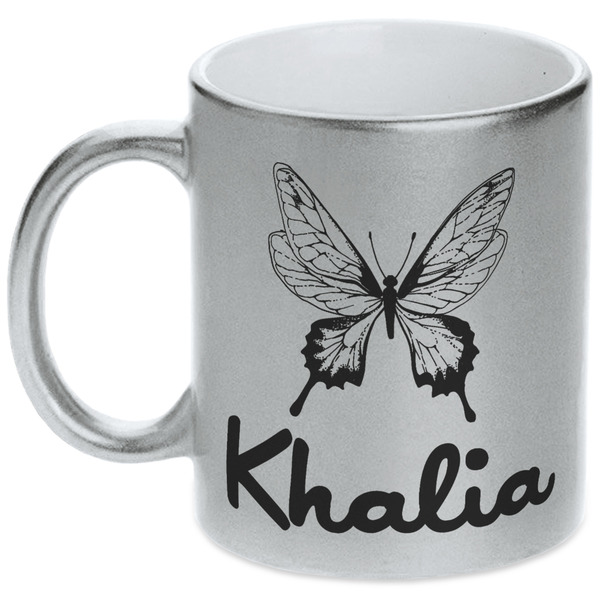 Custom Butterflies Metallic Silver Mug (Personalized)